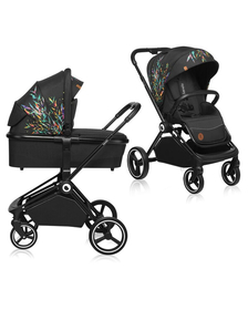 Lionelo - Carucior compact Mika Dreamin, Editie Limitata, 2 in 1, Cadru din aluminiu, Cu landou intarit si salteluta moale, Reversibil, Maner ajustabil, Huse pentru picioare, Plasa de tantari, Husa de ploaie, Pana la 22 kg, Negru