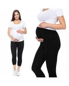 Qmini - Colanti pentru gravide, Cu talie speciala, 3/4, Din bumbac, Masura M, Black