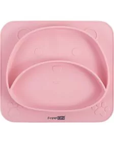 Farfurie compartimentata din silicon, FreeON, 26 x 23 x 2.6 cm, Teddy Bear Pink