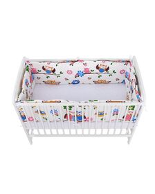 Babyneeds - Set 2 bucati aparatori pat, 2 x 180x35 cm, Bumbac, pentru patut 120x60 cm, Bufnitele vesele, Alb