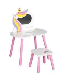 Set de toaleta pentru copii, Unicorn, Cu masuta si scaun din lemn, FreeON, White/Pink