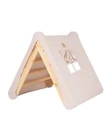Casuta tip cort pentru copii cu o scara de 60x61 cm, pliabila, Lemn natur, viscoza alb roz, Montessori MeowBaby