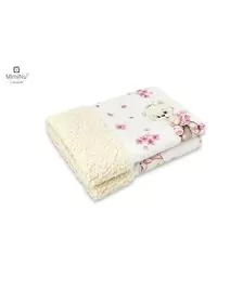MimiNu - Paturica calduroasa si pufoasa, Cu doua fete, Dimensiune 70x100 cm, Din tesatura imitatie de lana si bumbac, Ecru Pink Ballerina