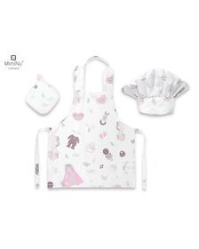 MimiNu - Set Micutul bucatar, Cu sort, o boneta si accesoriu pentru vase calde, Baby Shower Pink