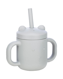Cana din silicon fara BPA, Cu manere, Cu pai, 6 luni+, FreeON, Grey