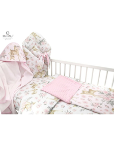 MimiNu - Set pentru bebelusi, 6+1 piese, Cu paturica de infasat, Prosop, Paturica, Cearceaf 120x60 cm, Sweet Deer Pink