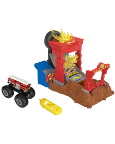 HOT WHEELS MONSTER TRUCKS ENTRY CHALLENGE ARENA SMASHERS PROVOCAREA FIRE CRASH