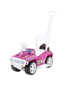 Masinuta premergator Jeep Malipen cu maner parental si claxon, roz cu alb