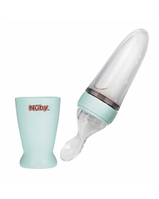 Nuby - Lingurita cu rezervor, Din silicon, 90 ml, 3 luni+, Verde