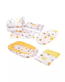 Set complet 10 piese lenjerie aparatori babynest paturica model albinute patut 120x60 cm