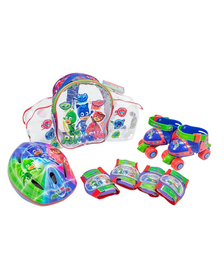 Role copii Saica reglabile 24-29 Eroi in Pijamale PJ Masks cu protectii si casca in ghiozdan