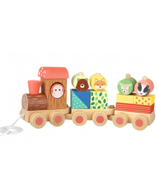 Trenulet din lemn cu forme si animale, Orange Tree Toys