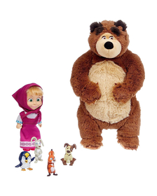 Set Simba Masha and the Bear Masha 12 cm cu ursulet de plus 25 cm si 4 animale