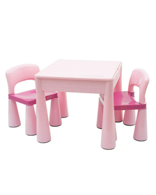 Set masuta si doua scaune pentru copii, Pink, Cu parte detasabila si reversibila, Partea reversibila pentru Lego Duplo, New Baby