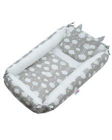 Set 3 piese, Baby Nest multifunctional, Cu paturica si pernuta cu urechi, New Baby, Cloud Grey