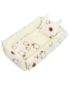 Set 3 piese, Baby Nest multifunctional, Cu paturica si pernuta cu urechi, New Baby, Sheep Beige