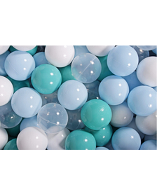 MeowBaby    Set bile din plastic pentru centru de joaca 7cm, 200 buc: Baby Blue   Turcoaz   Transparent   Alb