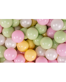 MeowBaby    Set bile din plastic pentru centru de joaca 7cm, 200 buc: Alb Perlat   Verde deschis   Roz Pastel   Galben Pastel