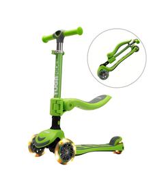 Trotineta copii 2-in-1 cu sezut TUGA RIDE 4Glow - Verde, pliabila, 18 luni - 8 ani, lumini, 4 roti PU LED, ghidon reglabil, stabila, auto-echilibrare, frana aluminiu