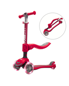 Trotineta copii 2-in-1 cu sezut TUGA RIDE 4Glow - Rosie, pliabila, 18 luni - 8 ani, lumini, 4 roti PU LED, ghidon reglabil, stabila, auto-echilibrare, frana aluminiu