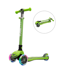 Trotineta copii, TUGA RIDE 4Glow - Verde, pliabila, 3 - 8 ani, lumini, 4 roti PU LED, ghidon reglabil, stabila, auto-echilibrare, frana aluminiu