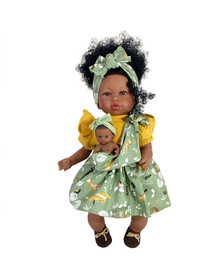 Papusa Artizanala cu miros de vanilie - Maria bruneta Afro cu  bebelus (45 cm)