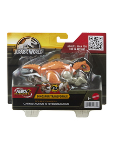 JURASSIC WORLD FIERCE CHANGERS DOUBLE DANGER DINOZAUR TRANSFORMABIL CARNOTAURUS SI STEGOSAURUS