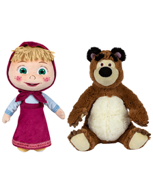 Set 2 jucarii din plus Masha cu rochie 26 cm si Ursul 25 cm, Masha & The Bear