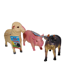 Set 3 figurine din cauciuc animale domestice, Taur/Oaie/Purcel, 20 - 22 cm