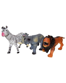 Set 3 figurine din cauciuc animale salbatice, Zebra/Elefant/Leu, 22 - 26 cm