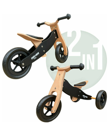 Bicicleta/tricicleta fara pedale din lemn, 2 in 1, Functie de bicicleta echilibru, Sa reglabila, Manere antiderapante, Roti ajustabile, 18 luni – 3 ani, Free2Move, Brown Black