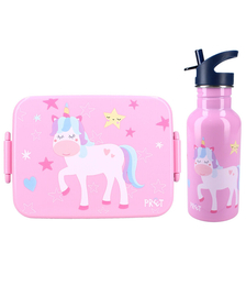 Set cutie alimente 16x13x5 cm si bidon inox 500 ml PrÃªt pink Unicorn