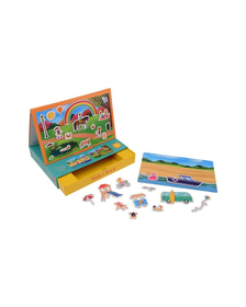 Set de joaca magnetic, Joueco, 30 de piese, Dezvolta abilitati motorii si imaginatia, Include cutie pentru depozitare si tabla de joc, 30 x 22 cm, Multicolor