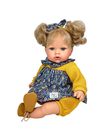 Papusa Nines D'Onil, Tita, cu sunete, cu parul blond, cu rochie albastra, cu miros de vanilie, 45 cm