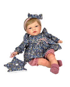 Papusa Nines D'Onil, Celia Liberty, cu sunete, cu parul blond, cu rochie albastra, cu miros de vanilie, 45 cm