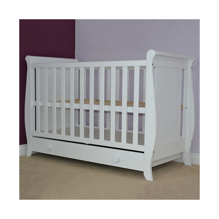 Patut copii din lemn Hubners Mira 120x60 cm alb cu sertar
