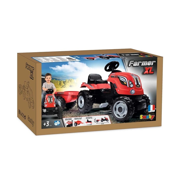 Tractor cu pedale si remorca Smoby Farmer XL rosu