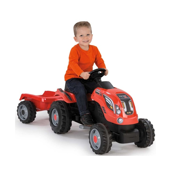 Tractor cu pedale si remorca Smoby Farmer XL rosu