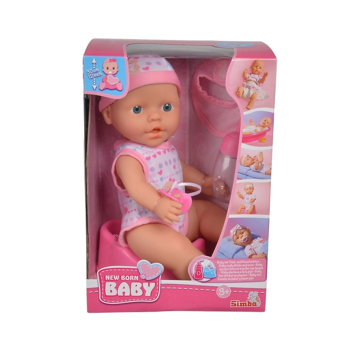 Papusa Simba New Born Baby 30 cm Bebe Darling cu olita si bavetica roz deschis