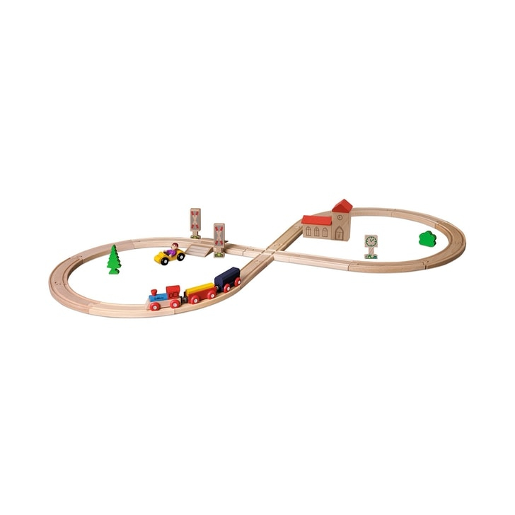 Set din lemn Eichhorn Tren cu sina in forma 8 si accesorii