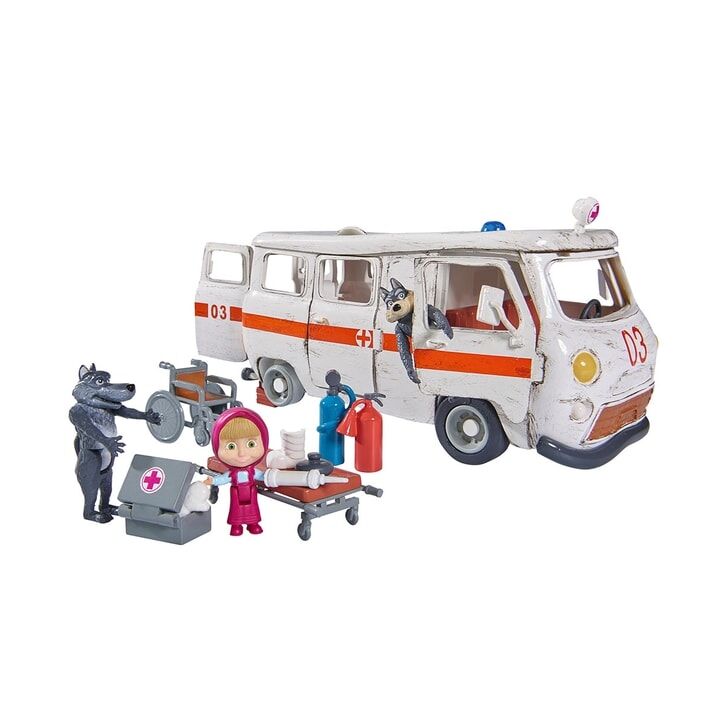 Masina Simba Masha and the Bear Ambulance cu accesorii