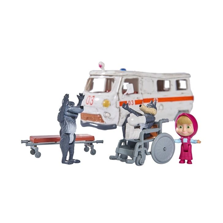 Masina Simba Masha and the Bear Ambulance cu accesorii