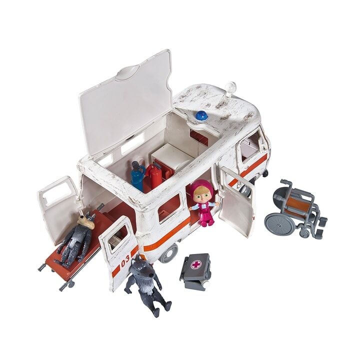 Masina Simba Masha and the Bear Ambulance cu accesorii
