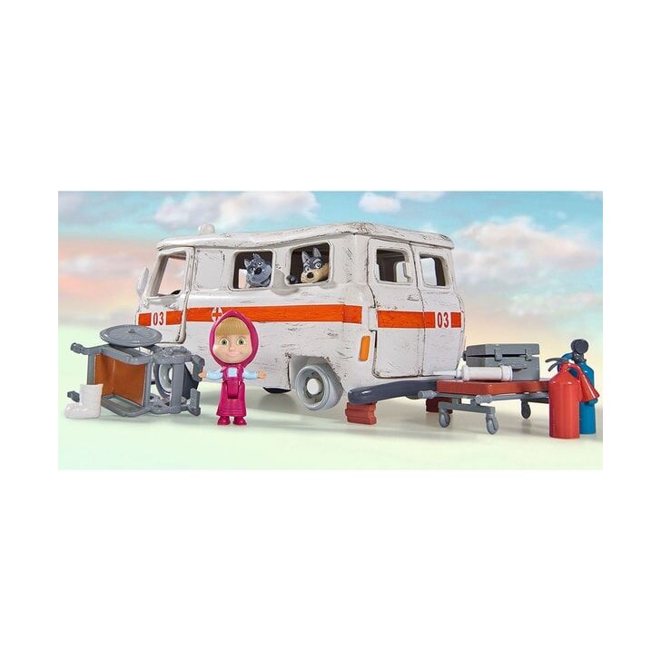 Masina Simba Masha and the Bear Ambulance cu accesorii