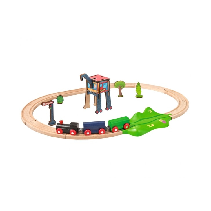 Set din lemn Eichhorn Tren cu sina ovala si accesorii
