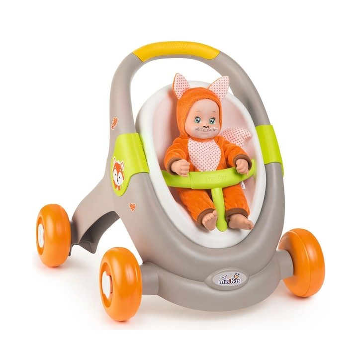 Carucior pentru papusi Smoby Minikiss 3 in 1 gri