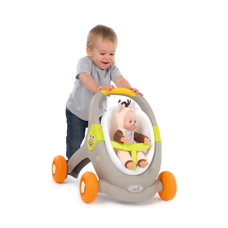 Carucior pentru papusi Smoby Minikiss 3 in 1 gri