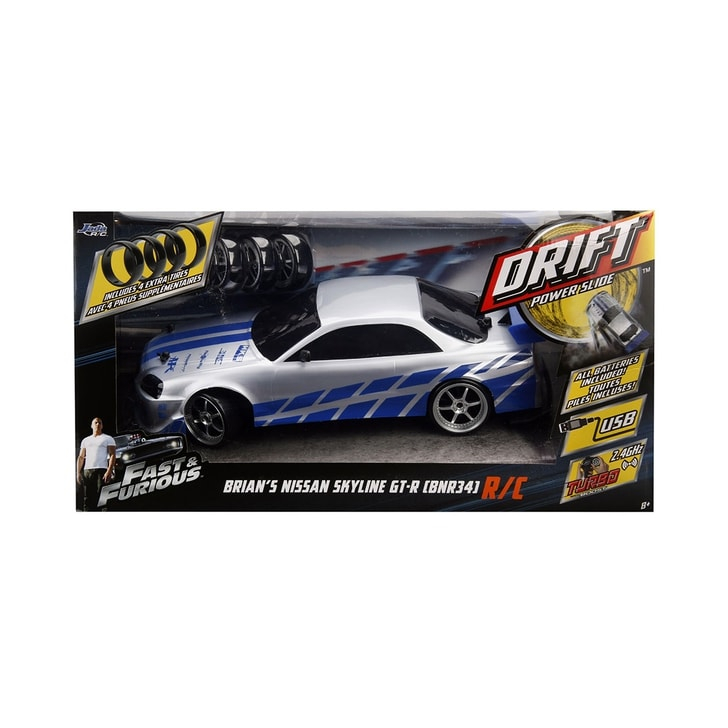 Masina Jada Toys Fast and Furious Nissan Skyline GTR Drift cu anvelope si telecomanda
