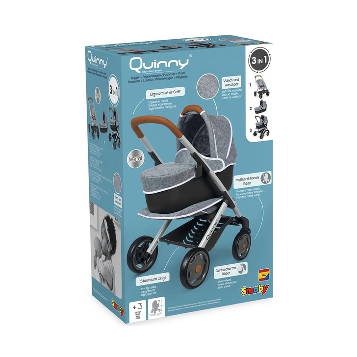 Carucior pentru papusi Smoby Quinny Combi 3 in 1 gri