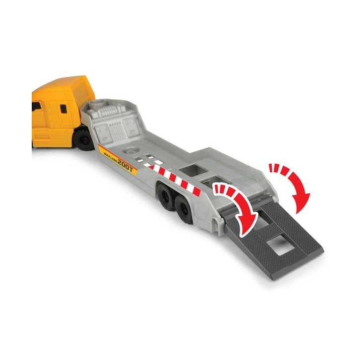 Camion Dickie Toys Mack Volvo Micro Builder cu remorca, buldozer si camion basculant